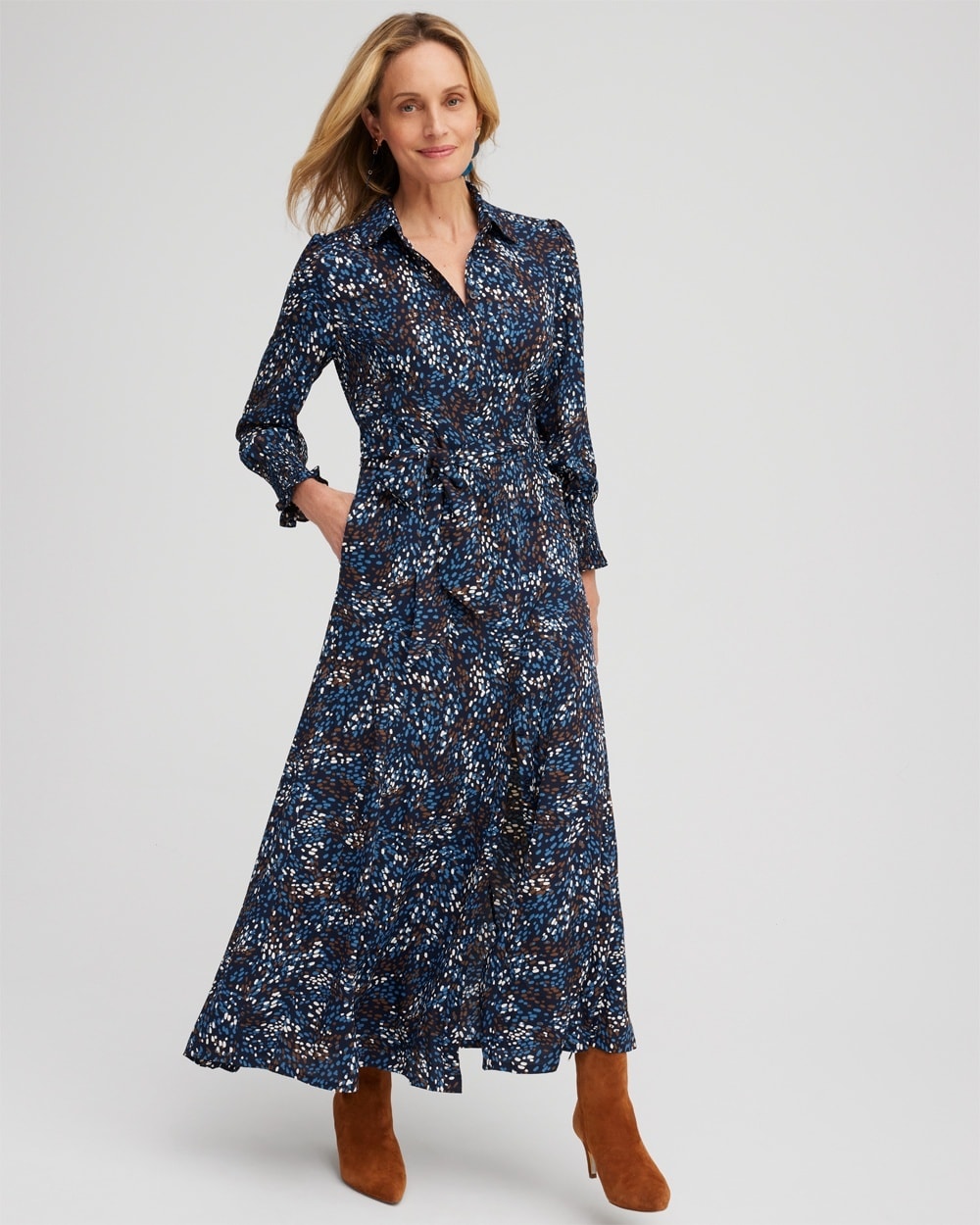 Chico's Dresses & Skirts | Dot Print Shirt Dress Classic Navy