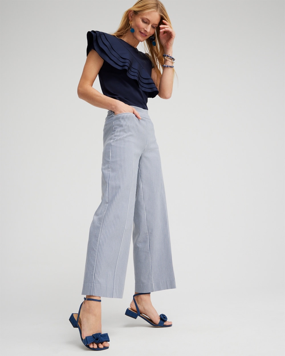 Chico's Pants | Brigitte Stripe Wide Leg Crops PROMENADE