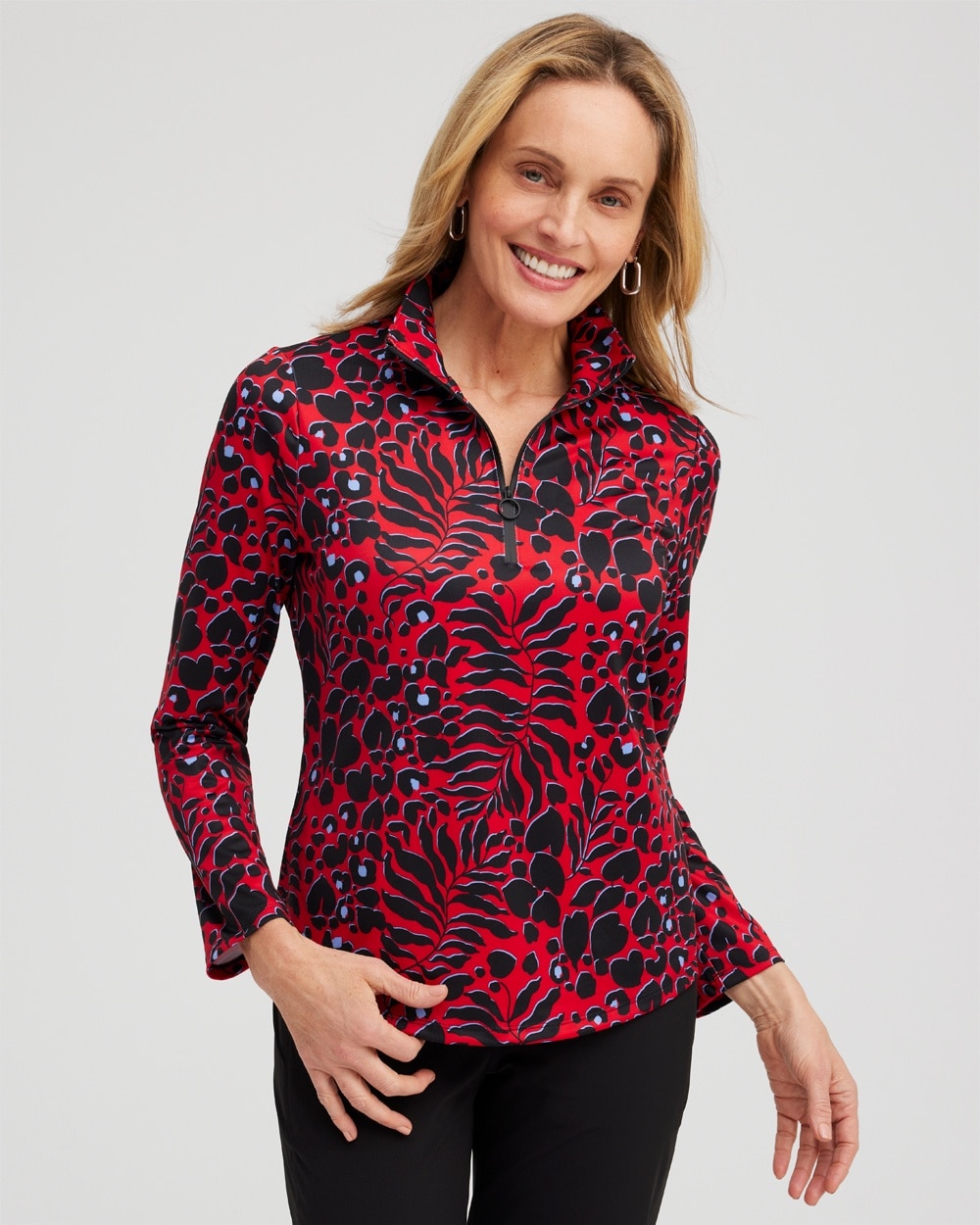 Chico's Tops | Zenergy® UPF Animal Print Long Sleeve Top Love Letter Red