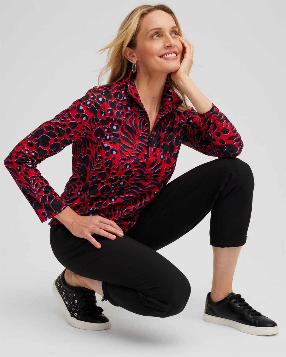 Chico's Tops | Zenergy® UPF Animal Print Long Sleeve Top Love Letter Red