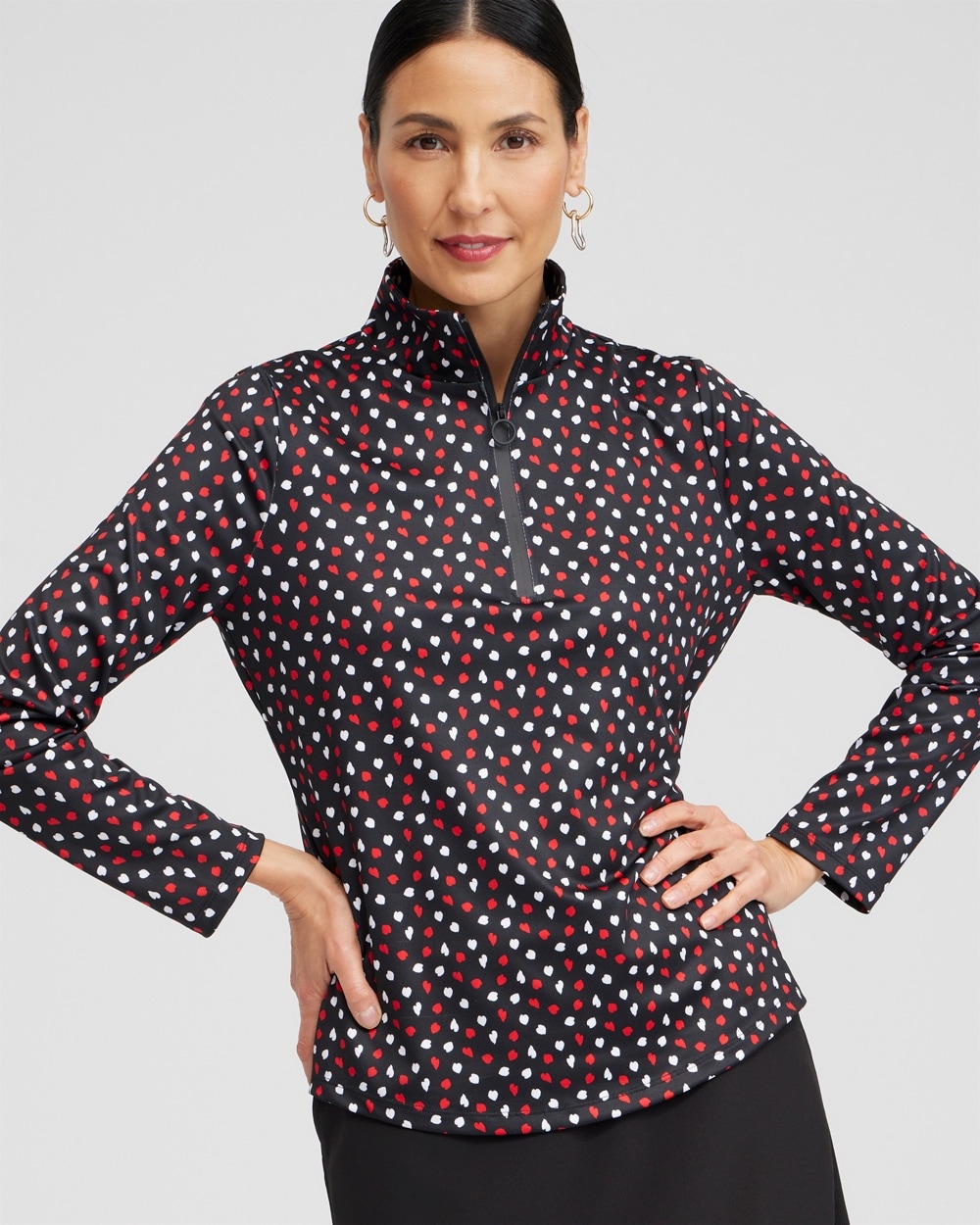 Chico's Tops | Zenergy® UPF Heart Print Long Sleeve Top Love Letter Red