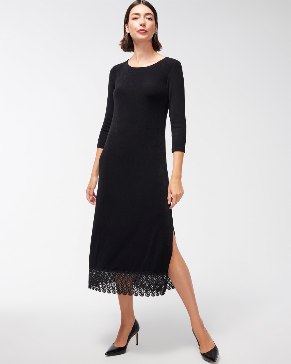 Chico's Dresses & Skirts | Travelers Lace Hem Maxi Dress Travelers Black