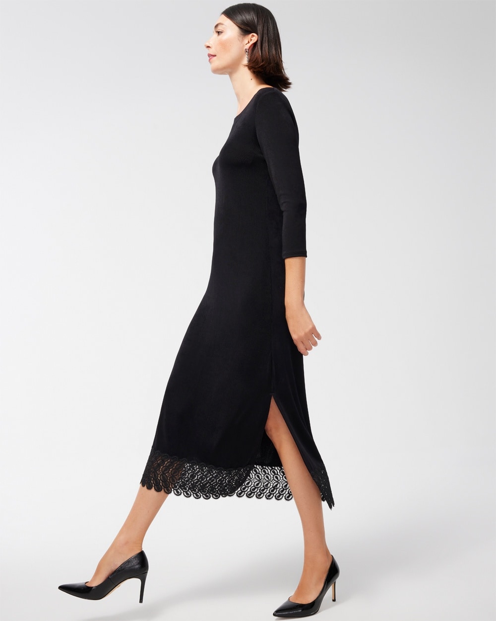 Chico's Dresses & Skirts | Travelers Lace Hem Maxi Dress Travelers Black