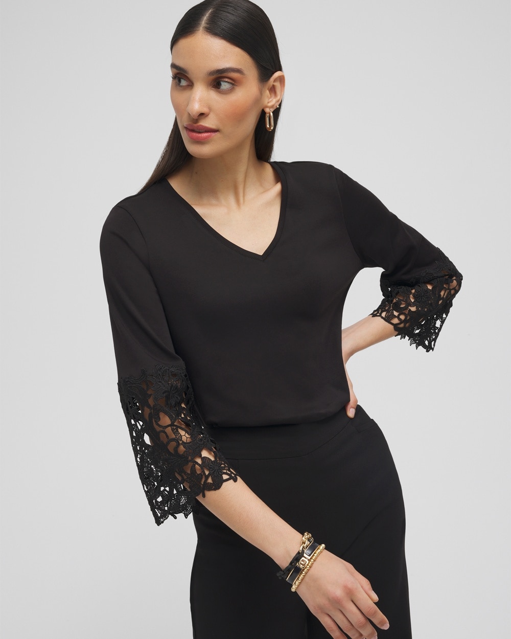 Chico's Tops | Lace Applique Tee Black