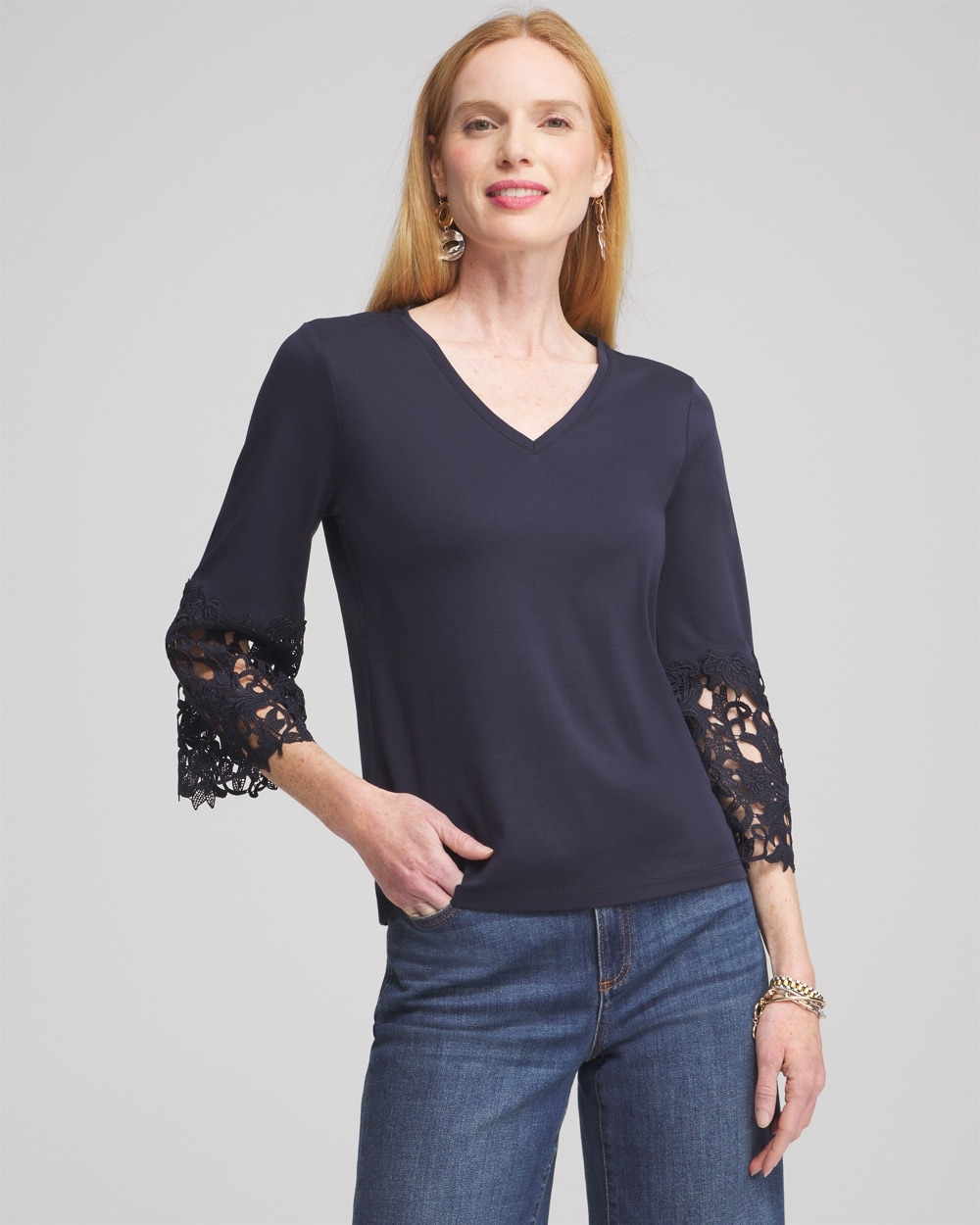 Chico's Tops | Lace Applique Tee Black