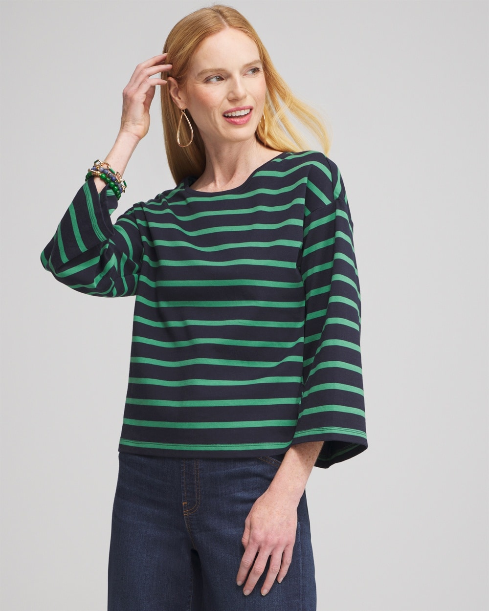 Chico's Tops | Stripe Wide Sleeve Top Twisted Ivy