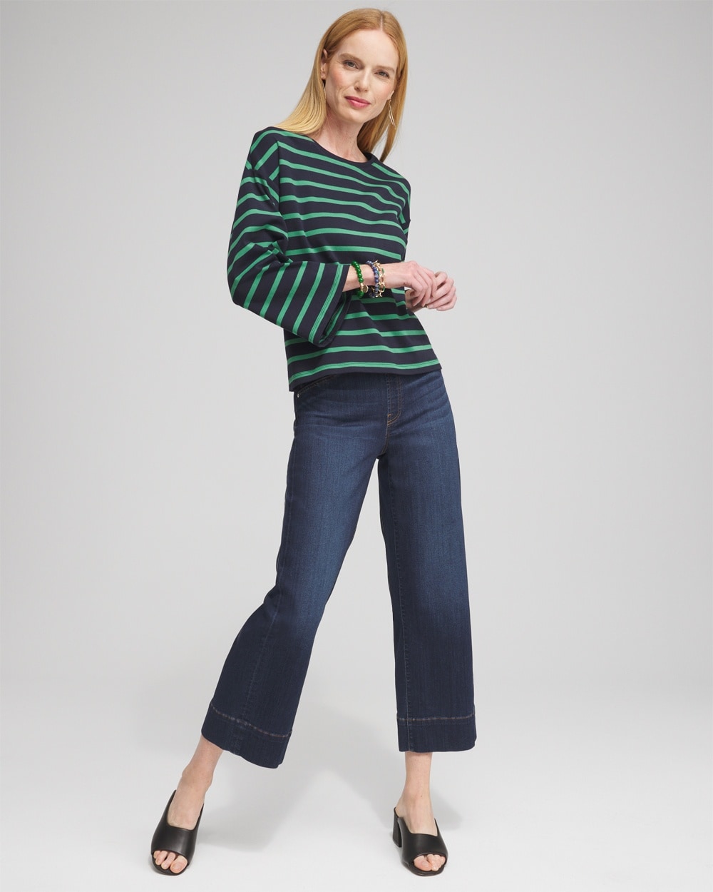 Chico's Tops | Stripe Wide Sleeve Top Twisted Ivy