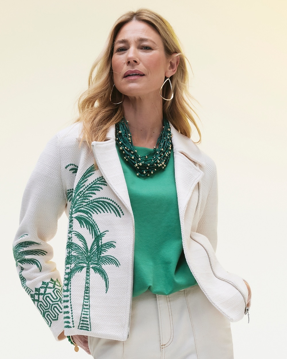 Chico's Sweaters | Embroidered Palms Moto Jacket Twisted Ivy