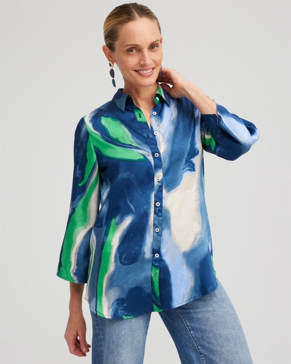 Chico's Tops | Drama Sleeve Swirl Print Top Azores Blue