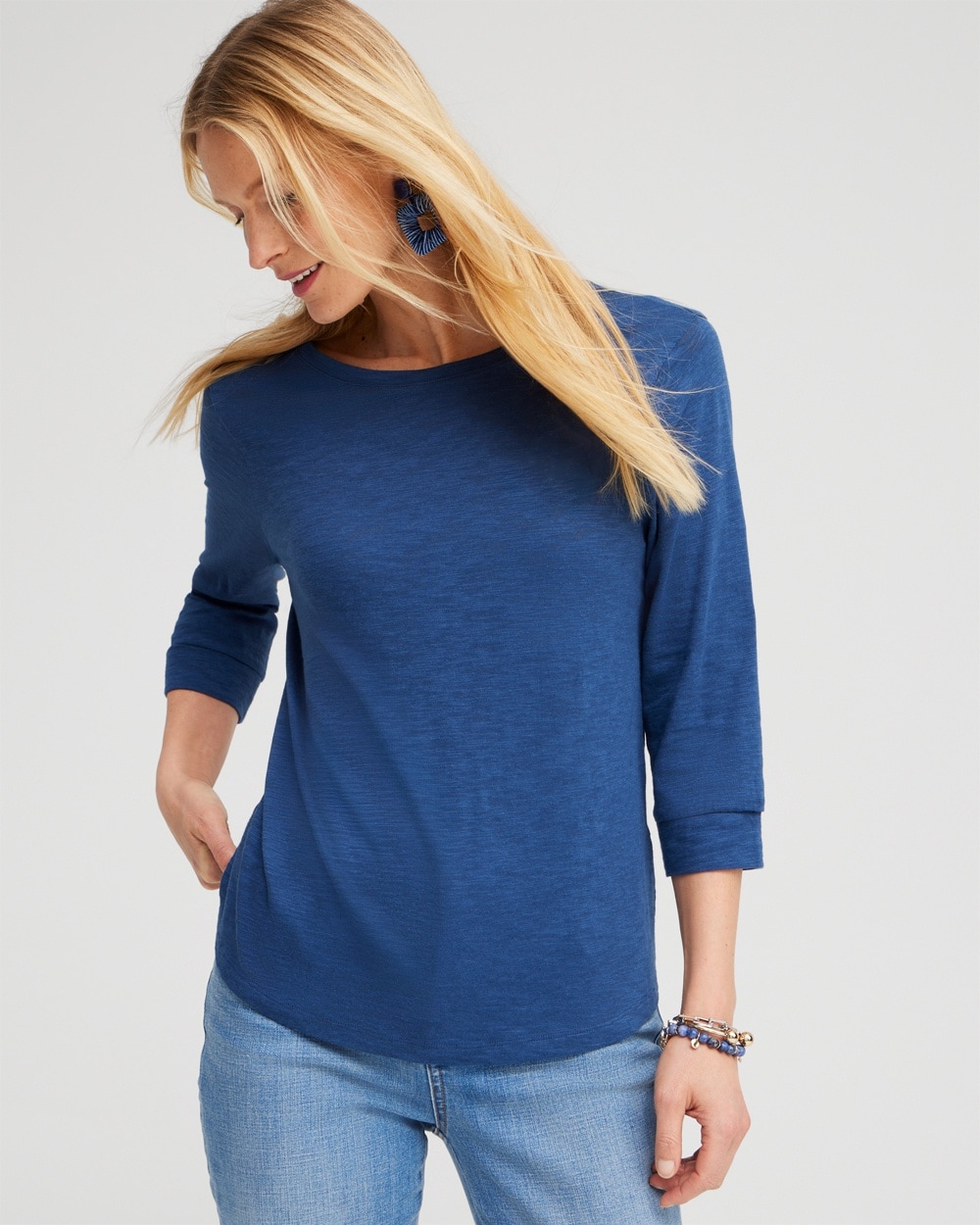 Chico's Tops | 3/4 Sleeve Tee Azores Blue