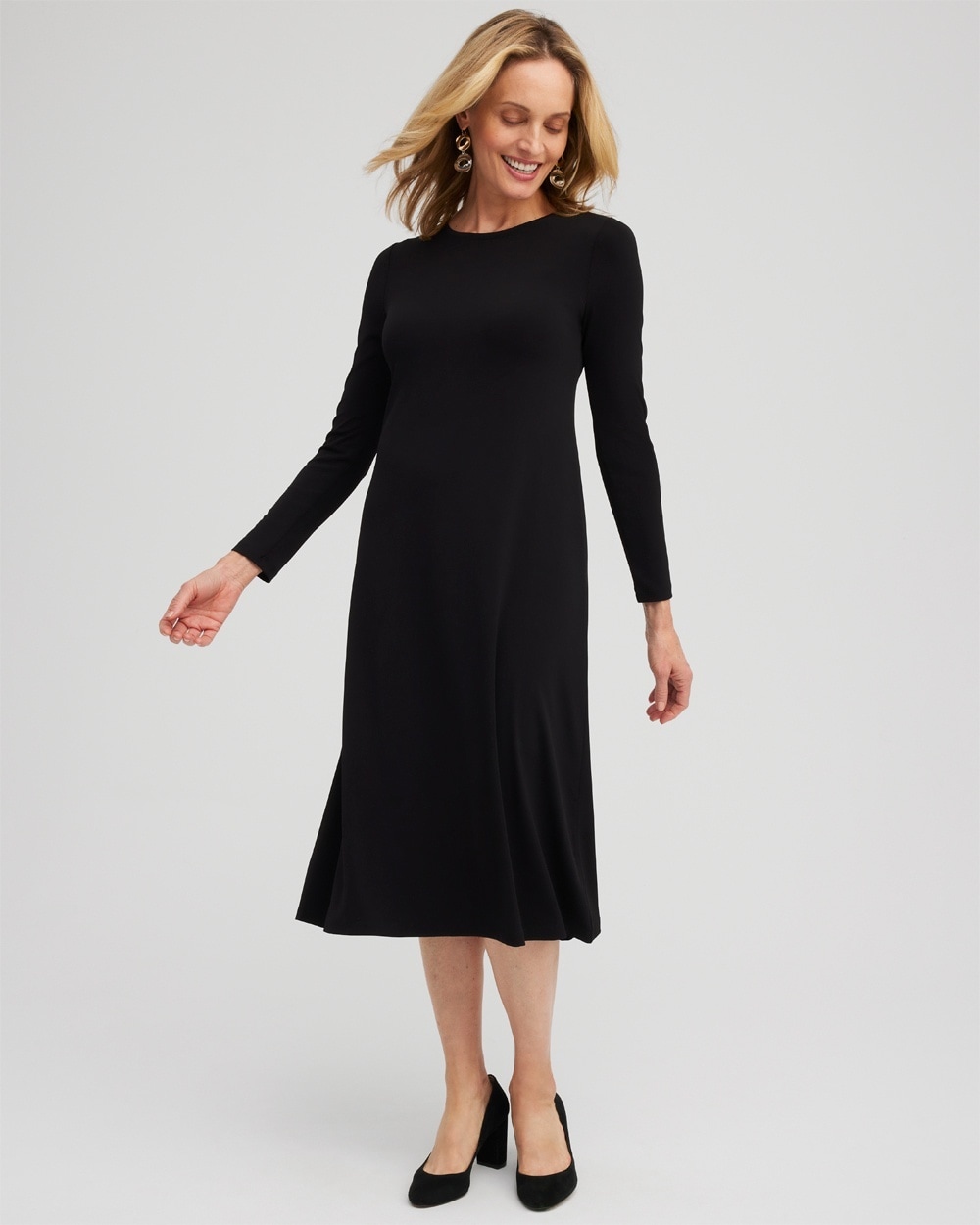 Chico's Dresses & Skirts | Long Sleeve Midi Dress Black