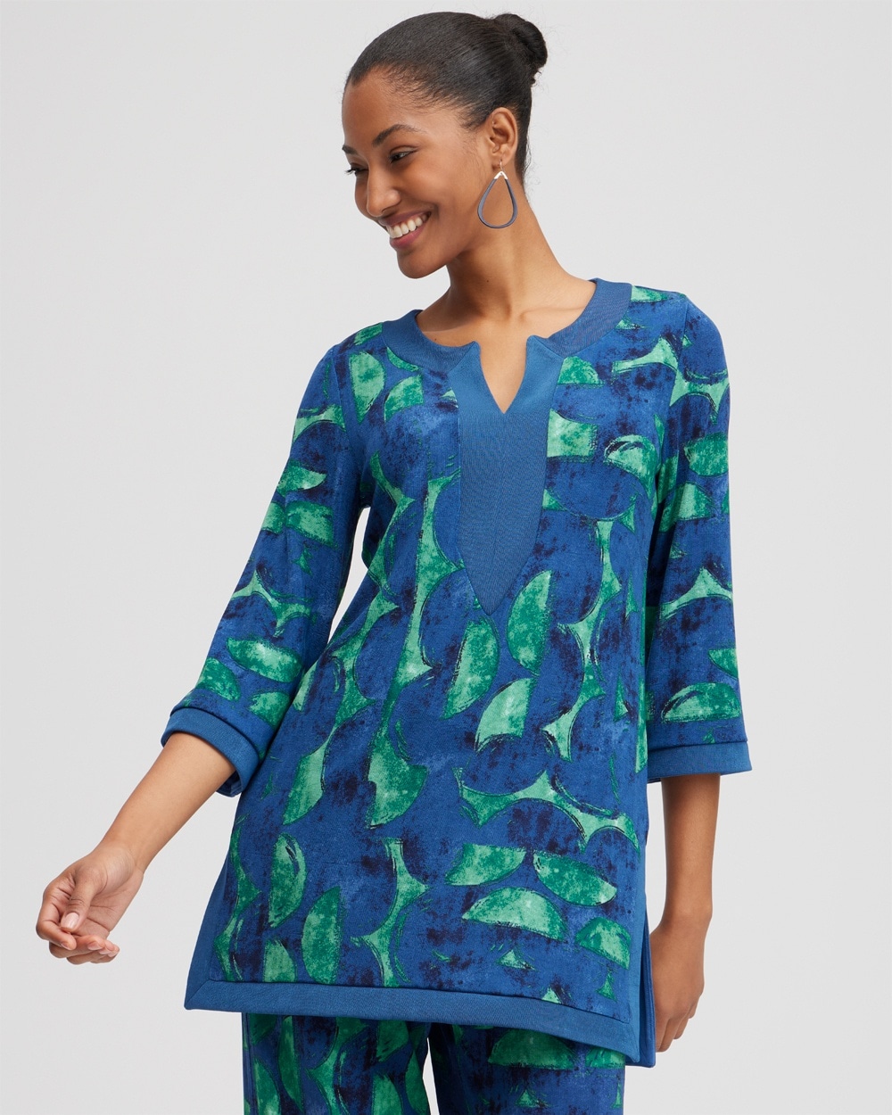 Chico's Tops | Travelers Half Moon Print Kurta Twisted Ivy