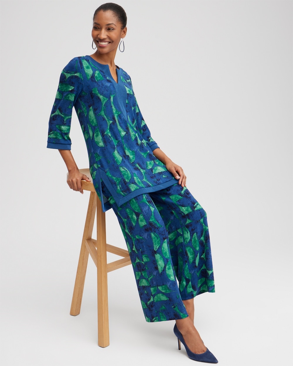 Chico's Tops | Travelers Half Moon Print Kurta Twisted Ivy