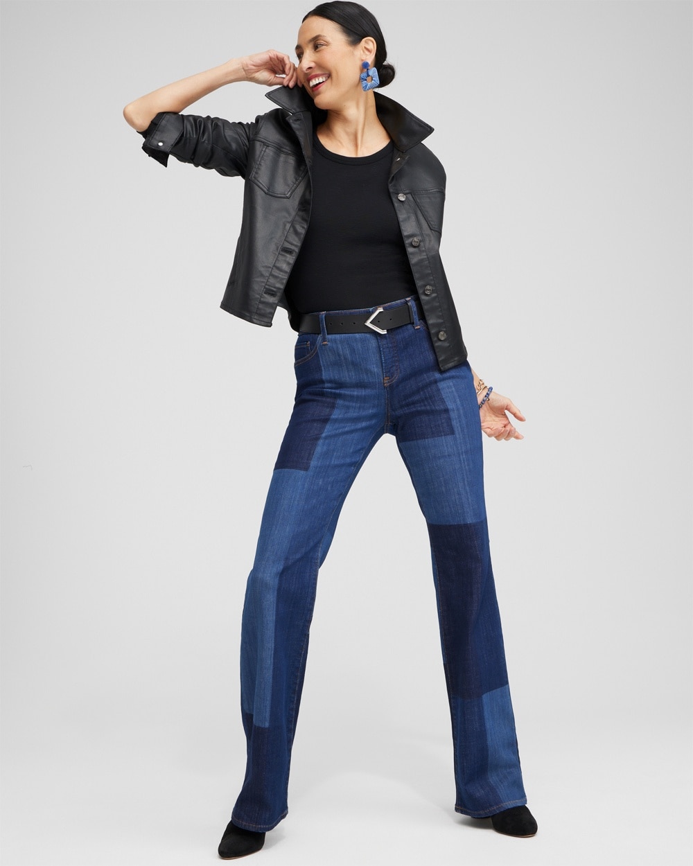 Chico's Jeans & Denim | Girlfriend Laser Patch Flare Jeans Lenia Indigo