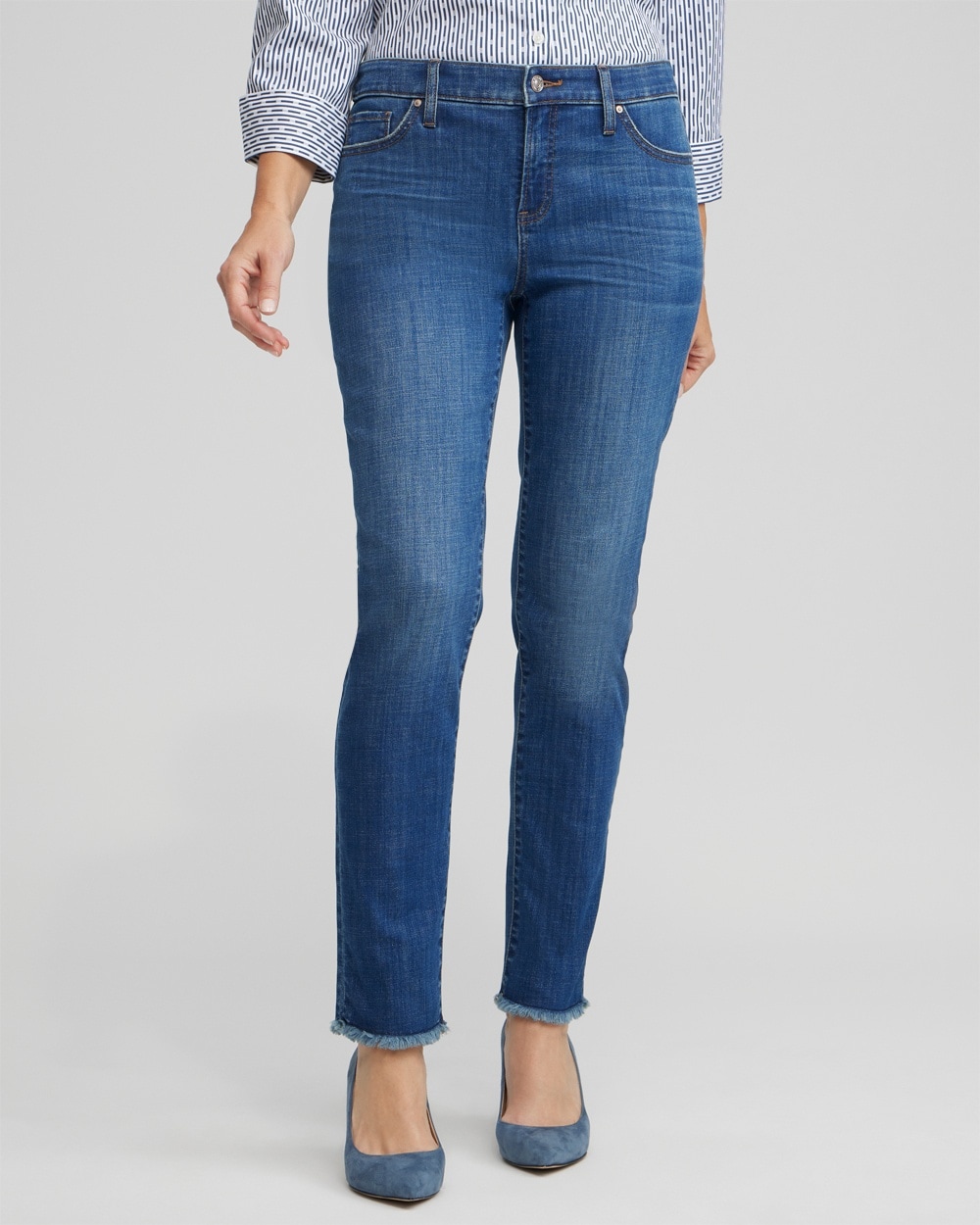 Chico's Jeans & Denim | Girlfriend Fray Hem Ankle Jeans Kailua Indigo