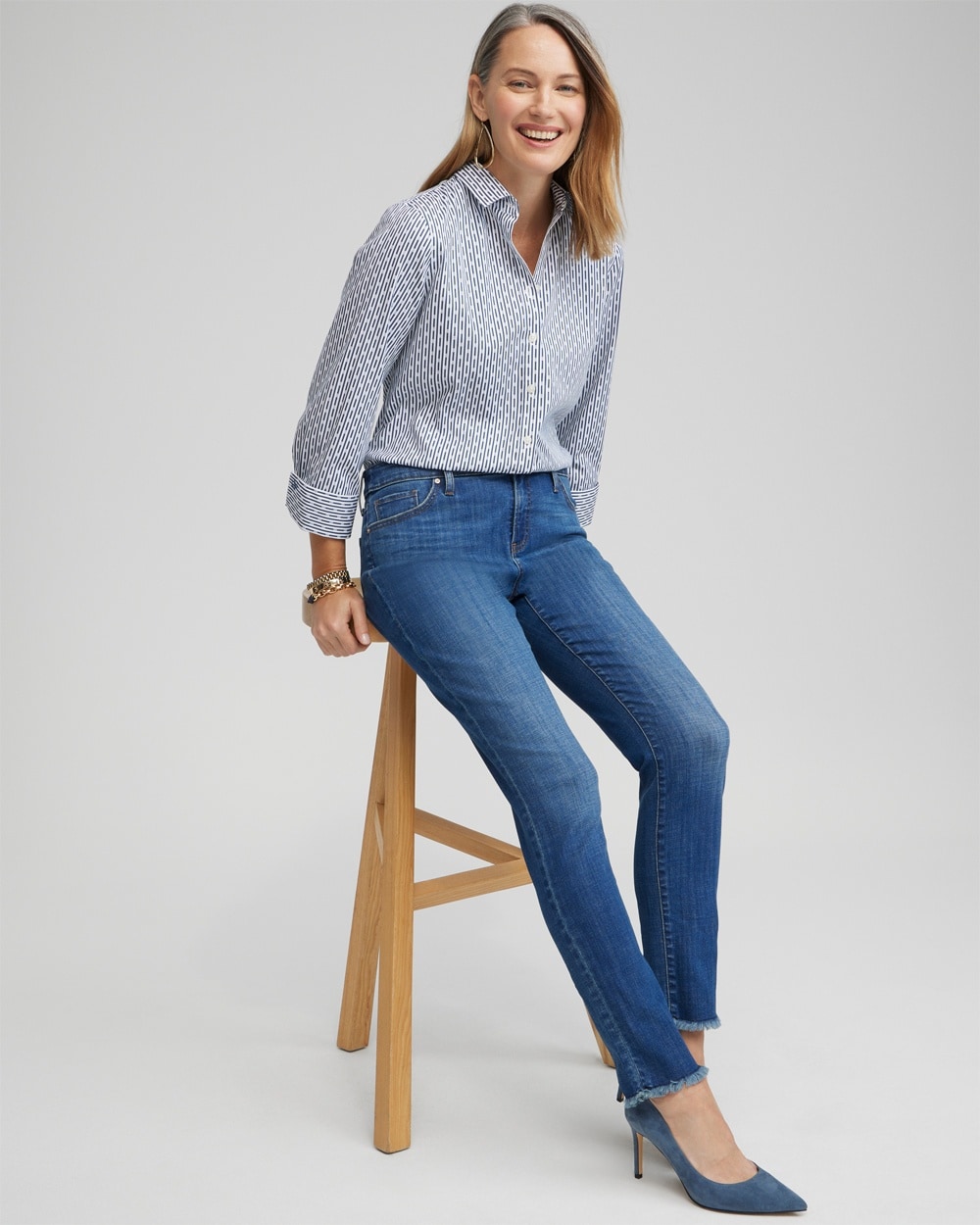 Chico's Jeans & Denim | Girlfriend Fray Hem Ankle Jeans Kailua Indigo