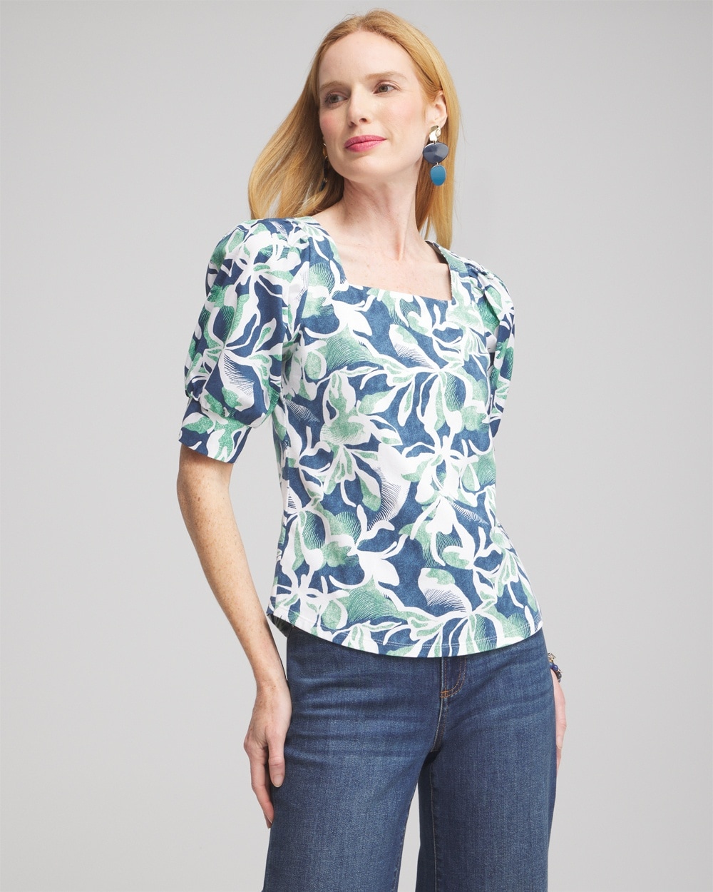 Chico's Tops | Floral Square Neck Top Twisted Ivy