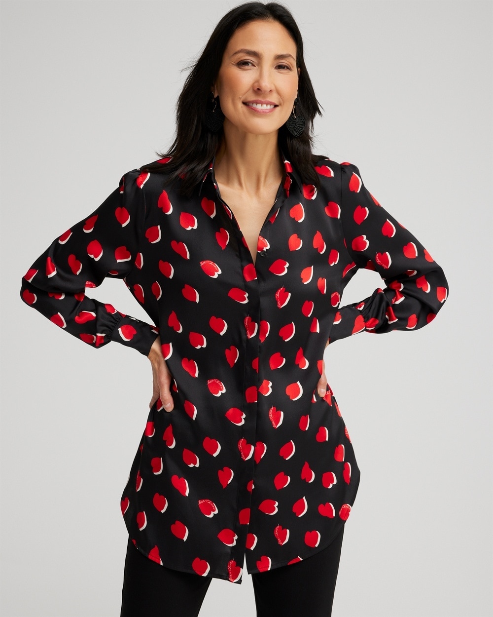 Chico's Tops | Heart Print Tunic Black