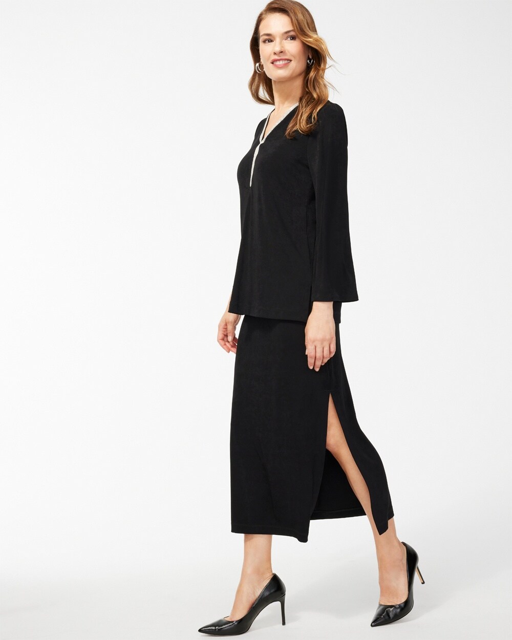 Chico's Pants | Petite Travelers Side Slit Maxi Skirt Travelers Black