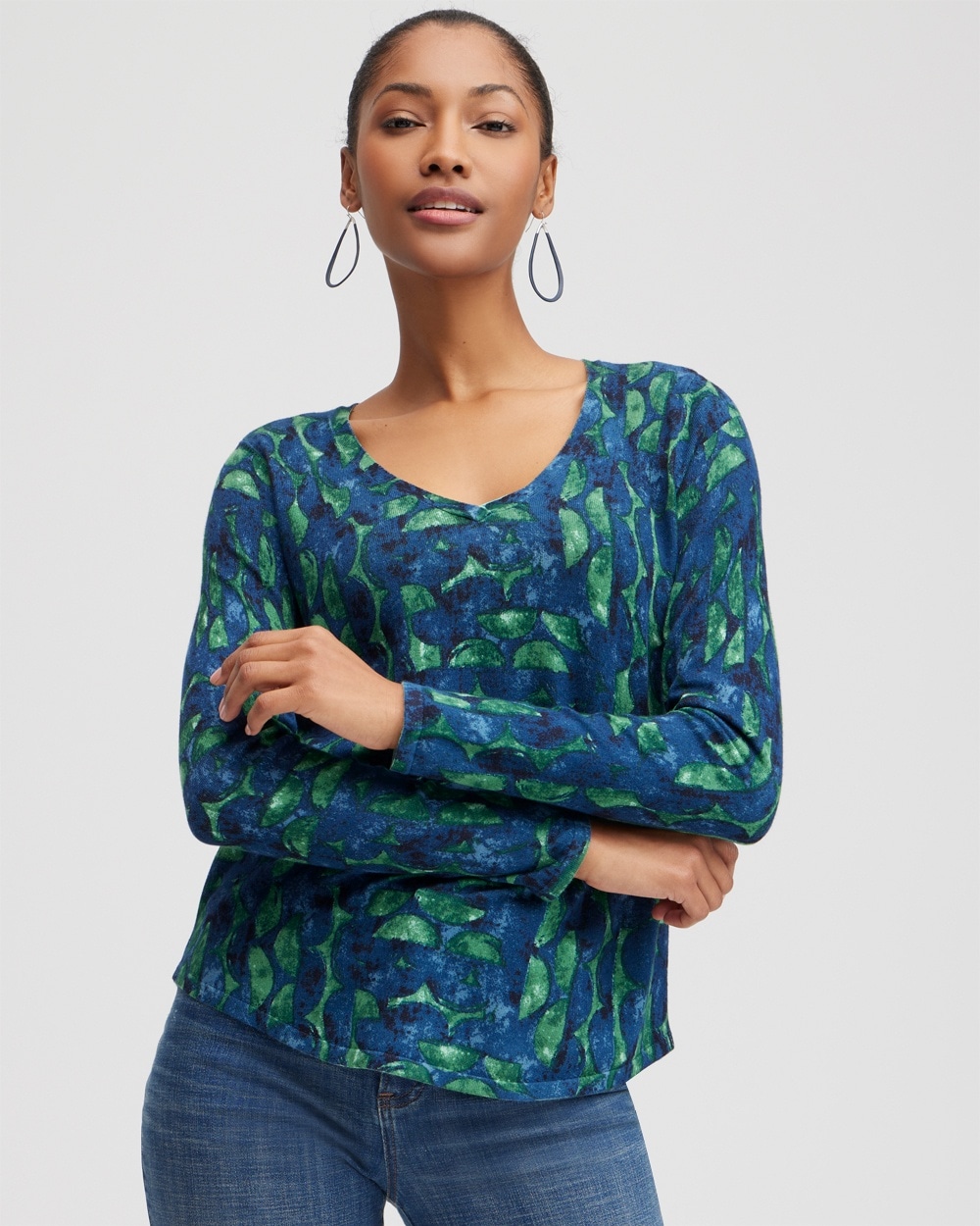 Chico's Sweaters | Spun Rayon Half Moon V-neck Pullover Twisted Ivy