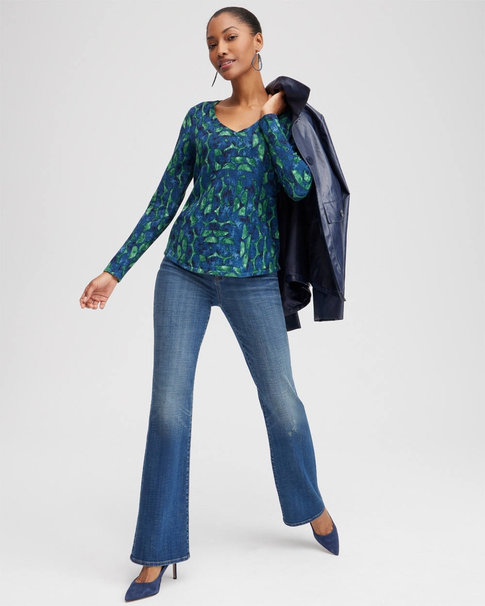 Chico's Sweaters | Spun Rayon Half Moon V-neck Pullover Twisted Ivy