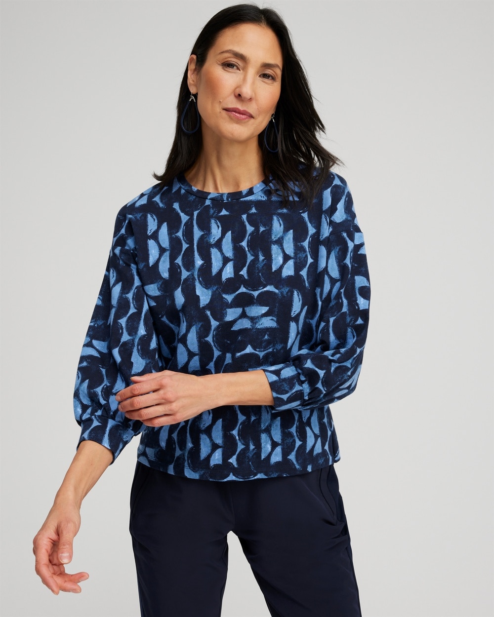 Chico's Tops | Zenergy® Half Moon Print Sweatshirt Classic Navy