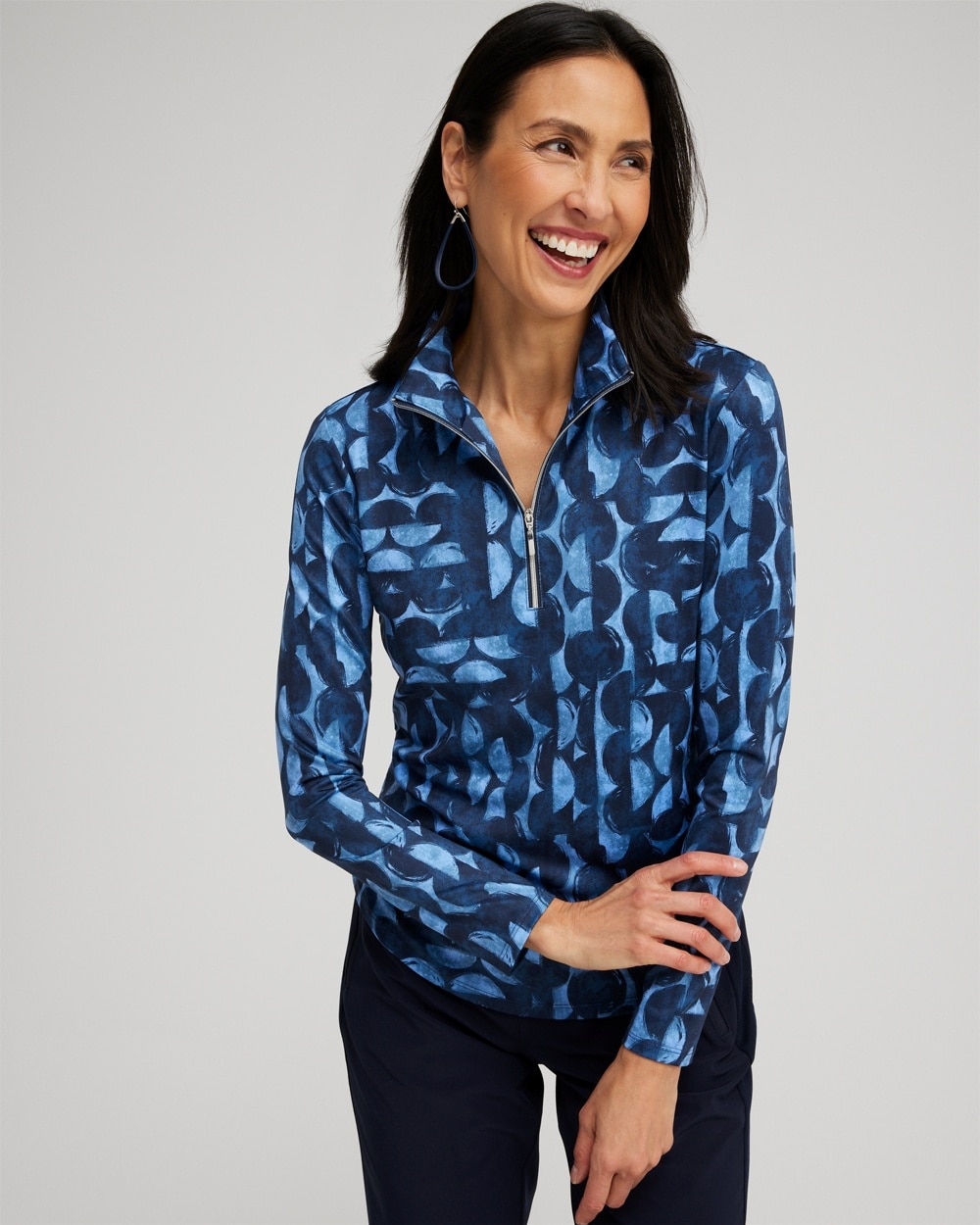 Chico's Tops | Zenergy® UPF Half Moon Print Long Sleeve Top Classic Navy