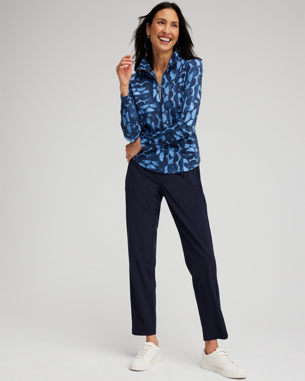 Chico's Tops | Zenergy® UPF Half Moon Print Long Sleeve Top Classic Navy