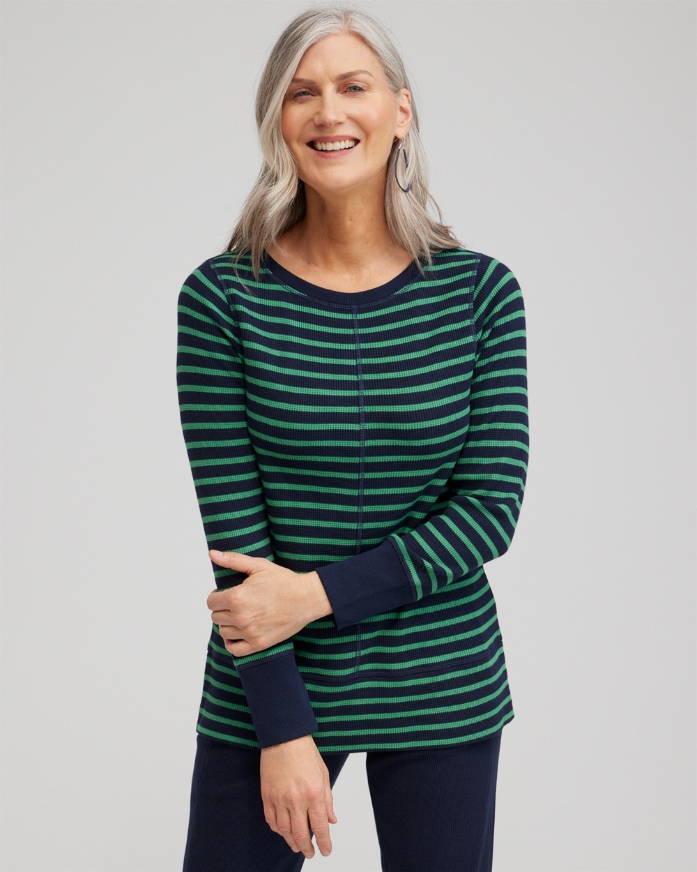 Chico's Tops | Zenergy® Waffle Knit Stripe Top Twisted Ivy