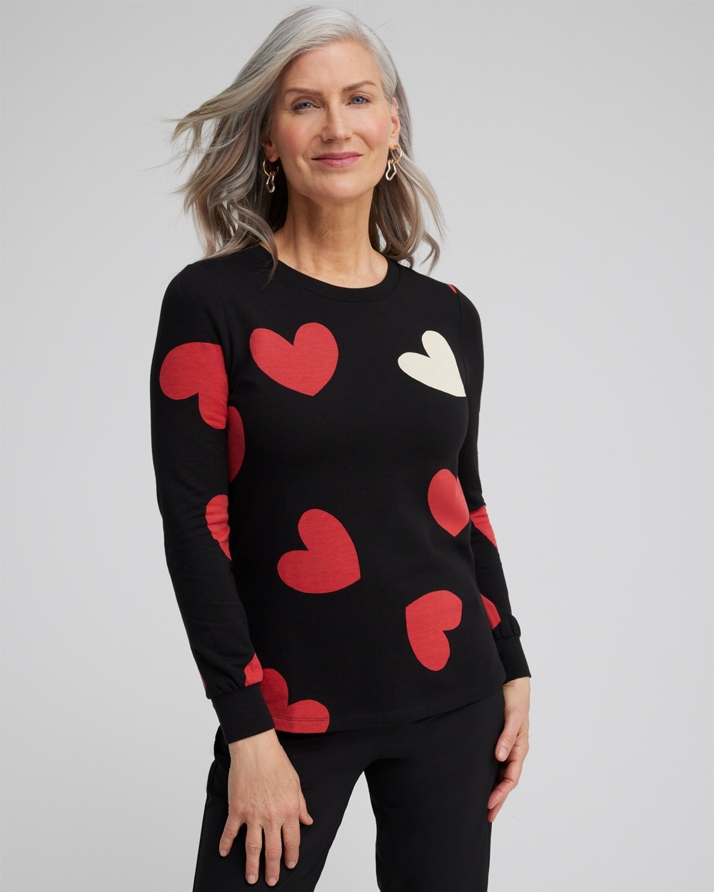 Chico's Tops | Zenergy® Heart Print Sweatshirt Love Letter Red