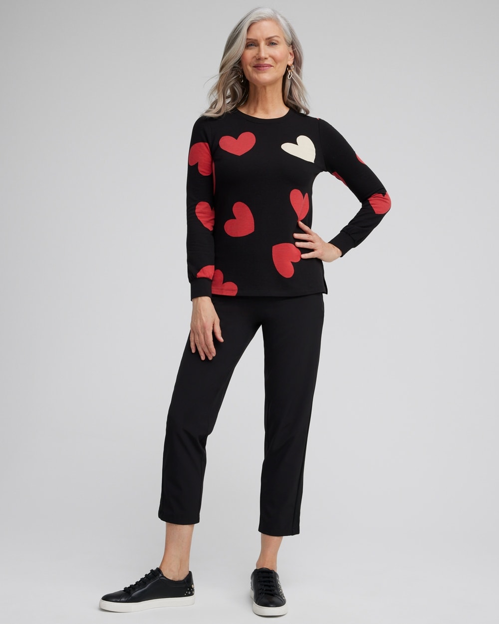 Chico's Tops | Zenergy® Heart Print Sweatshirt Love Letter Red