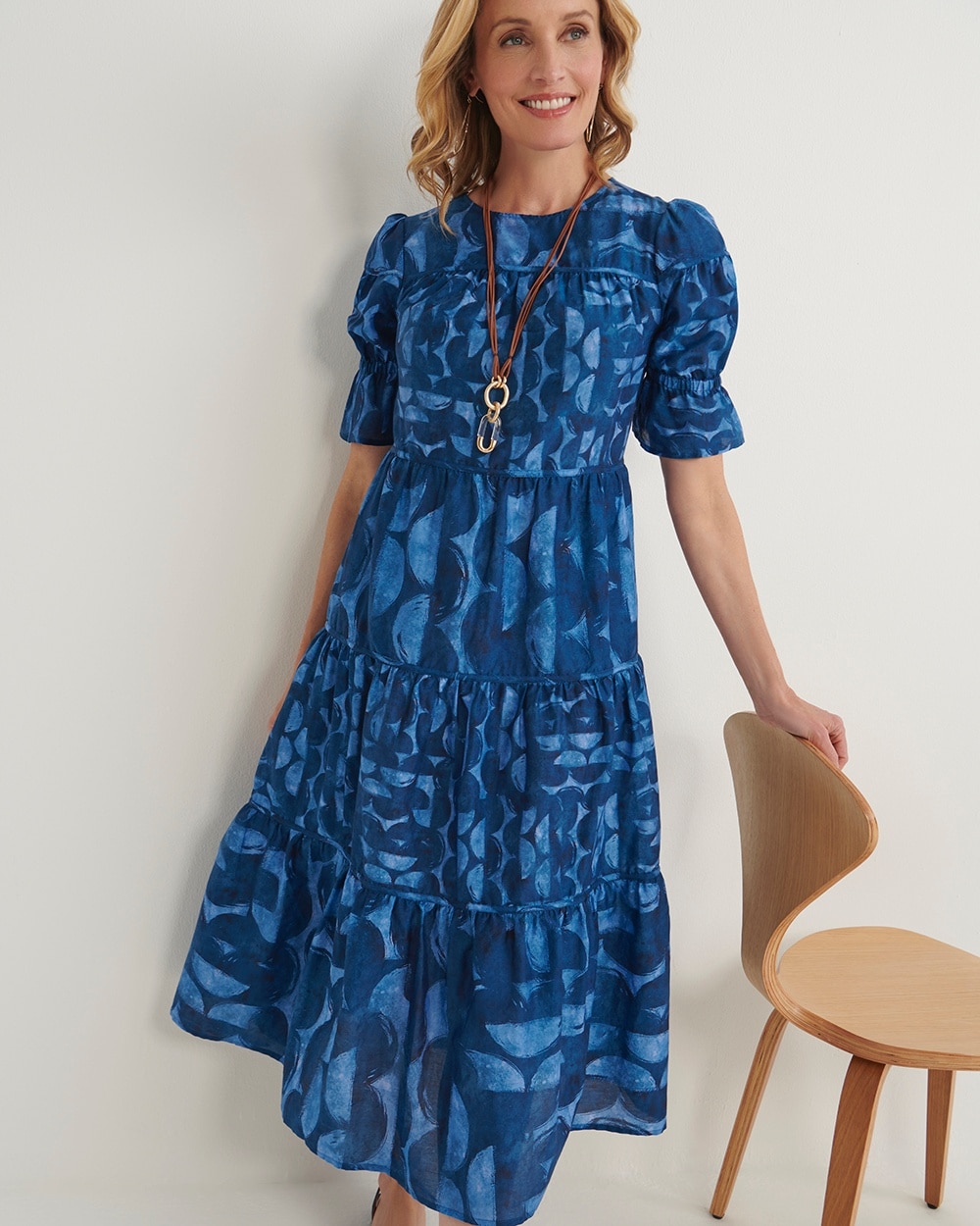 Chico's Dresses & Skirts | Silk Blend Half Moon Midi Dress Classic Navy