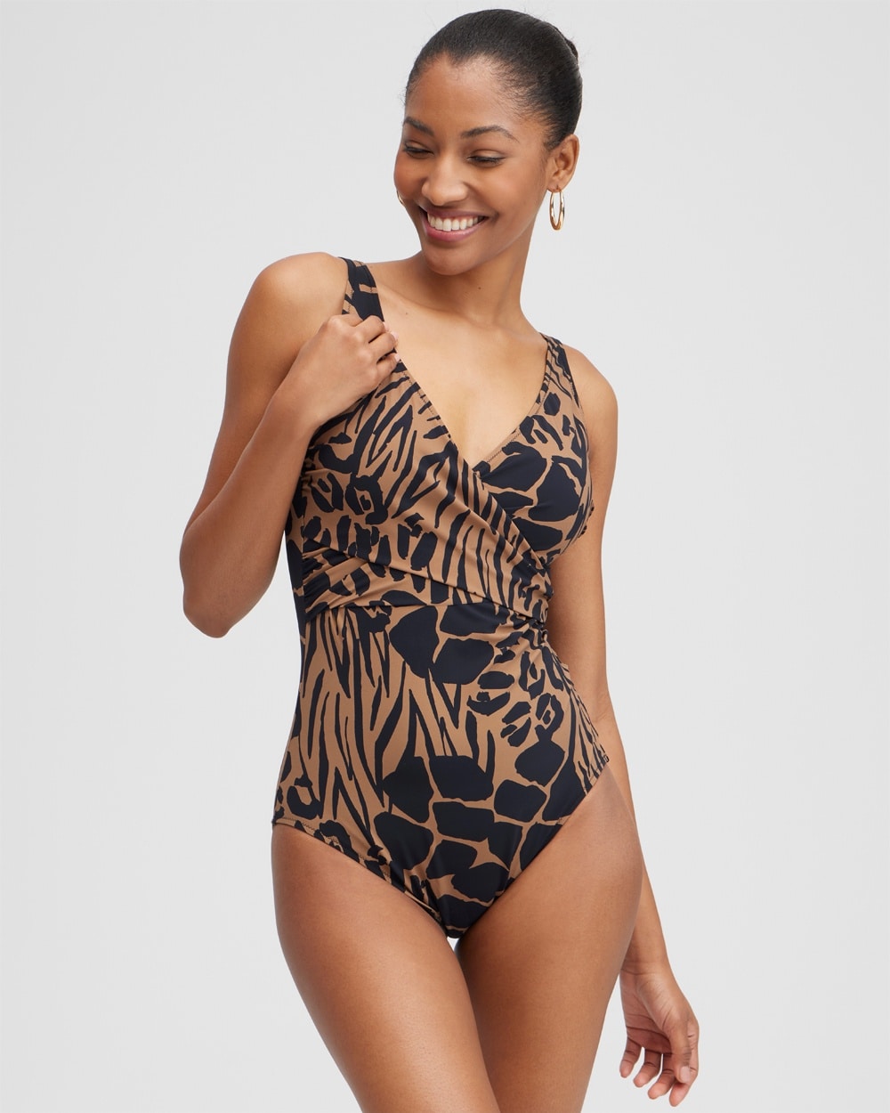 Chico's Swim | Wrap Front One Piece Swimsuit Black/Brown