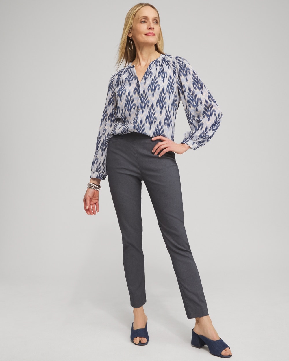 Chico's Dresses & Skirts | Brigitte Checkered Grommet Ankle Pants Classic Navy