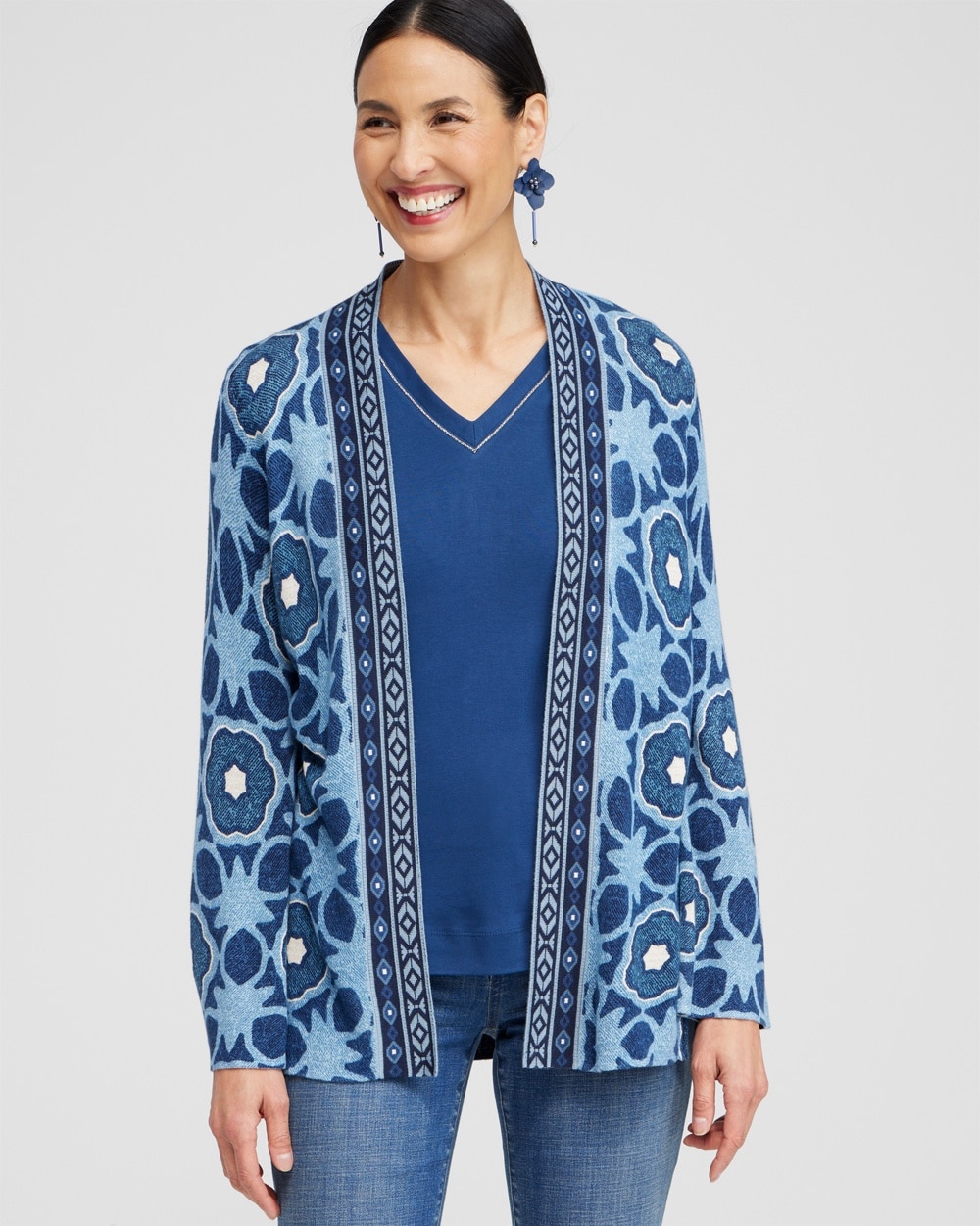 Chico's Sweaters | Spun Rayon Double Knit Cardigan Classic Navy