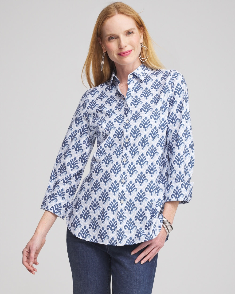 Chico's | No Iron™ Stretch Ikat Shirt French Blue