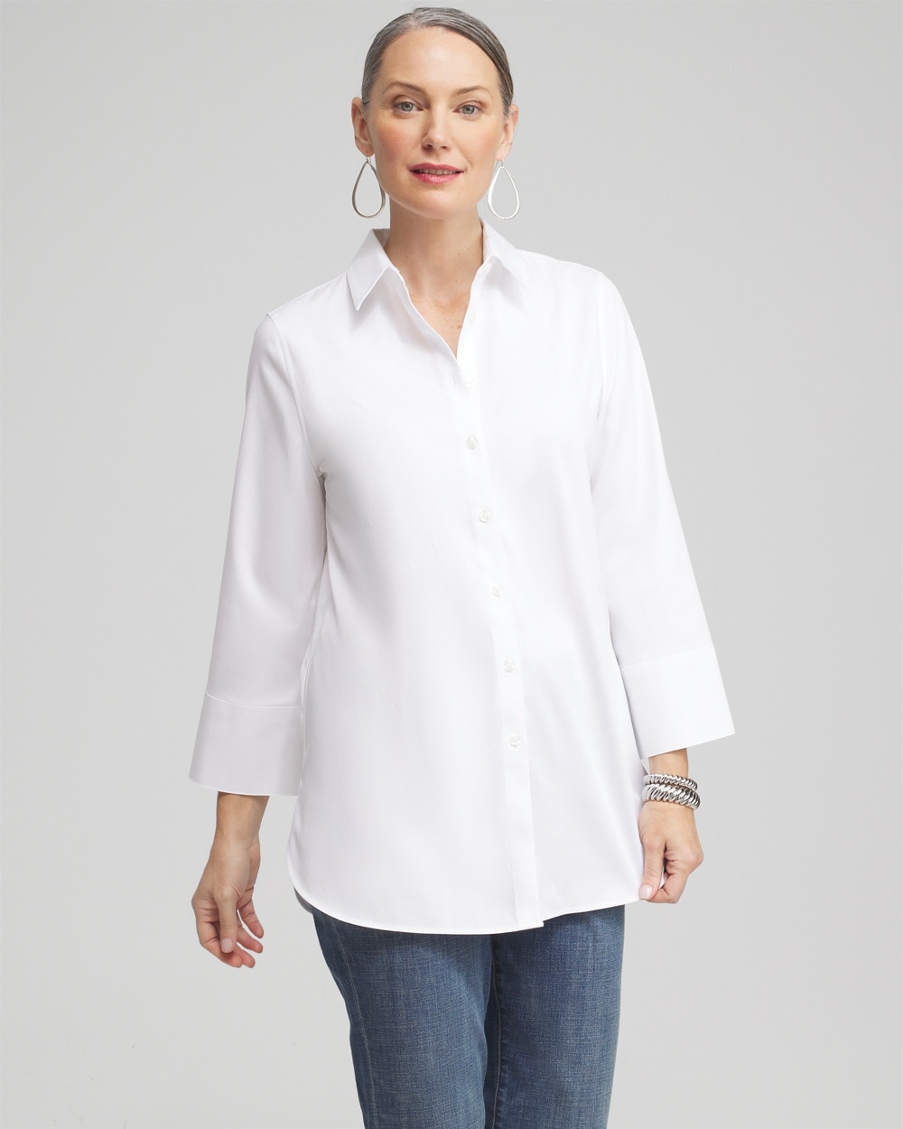 Chico's Tops | No Iron™ Stretch 3/4 Sleeve Tunic Optic White