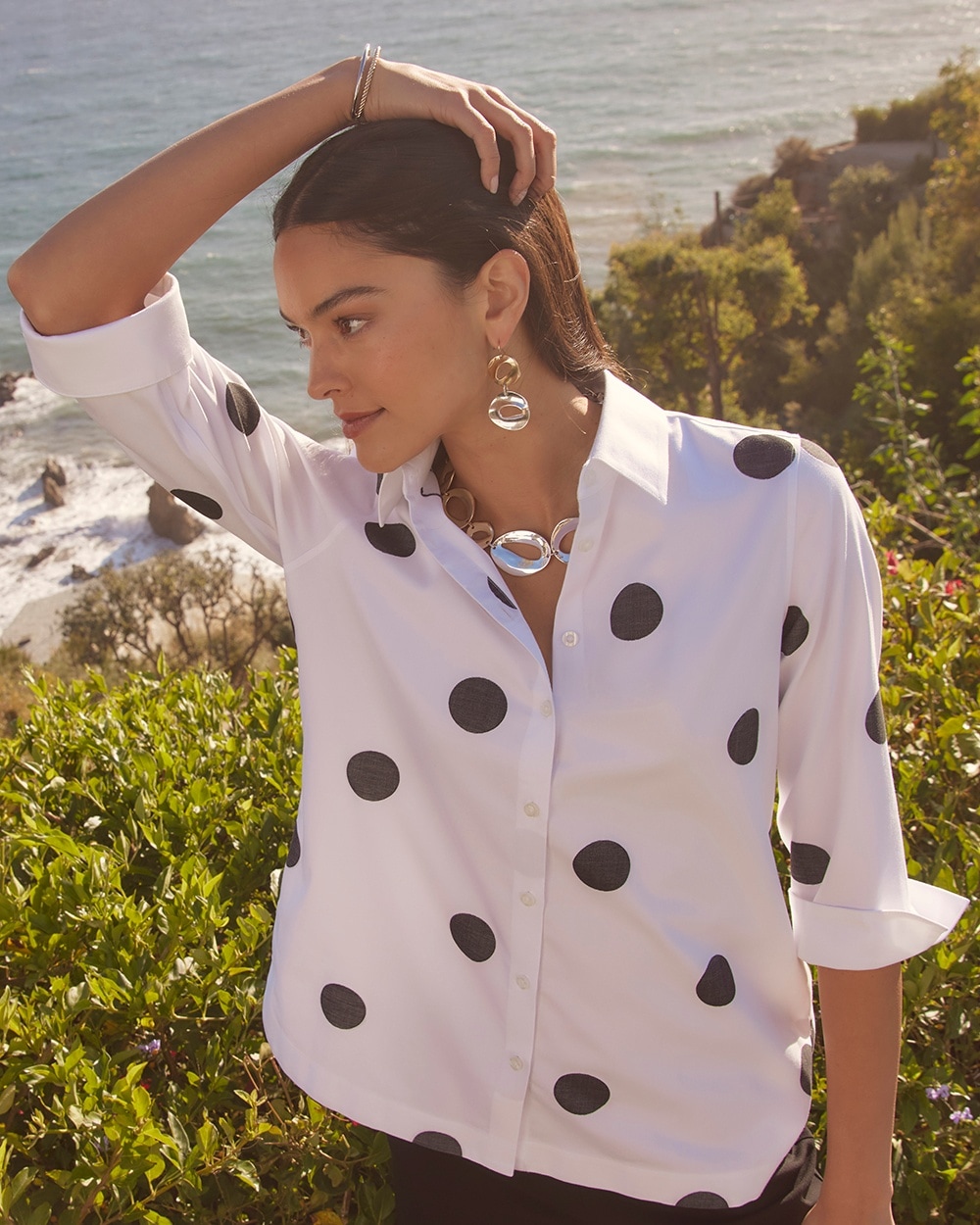 Chico's | No Iron™ Stretch Polka Dot Tunic Optic White