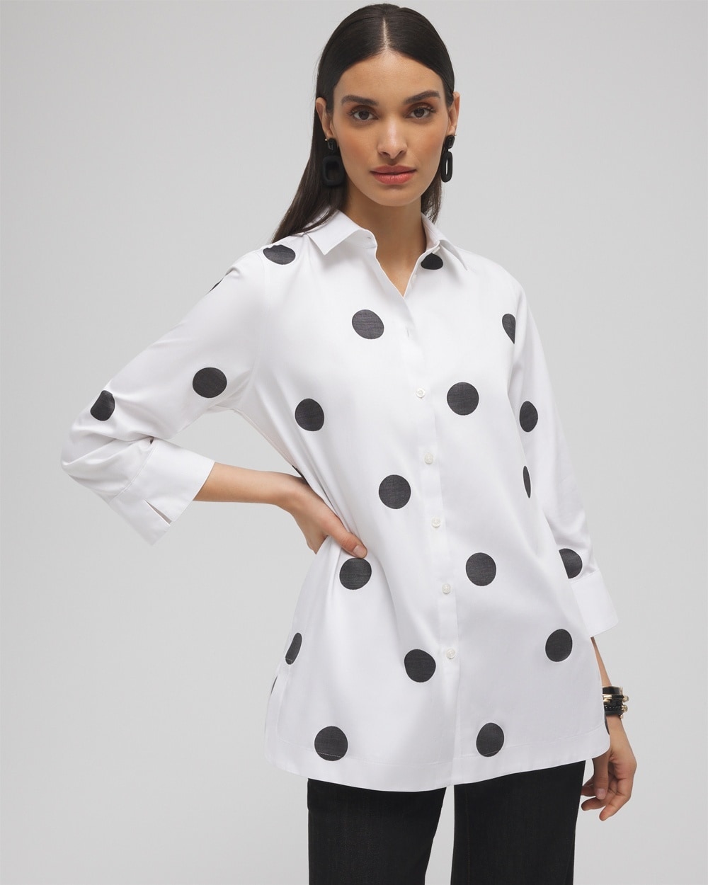 Chico's | No Iron™ Stretch Polka Dot Tunic Optic White