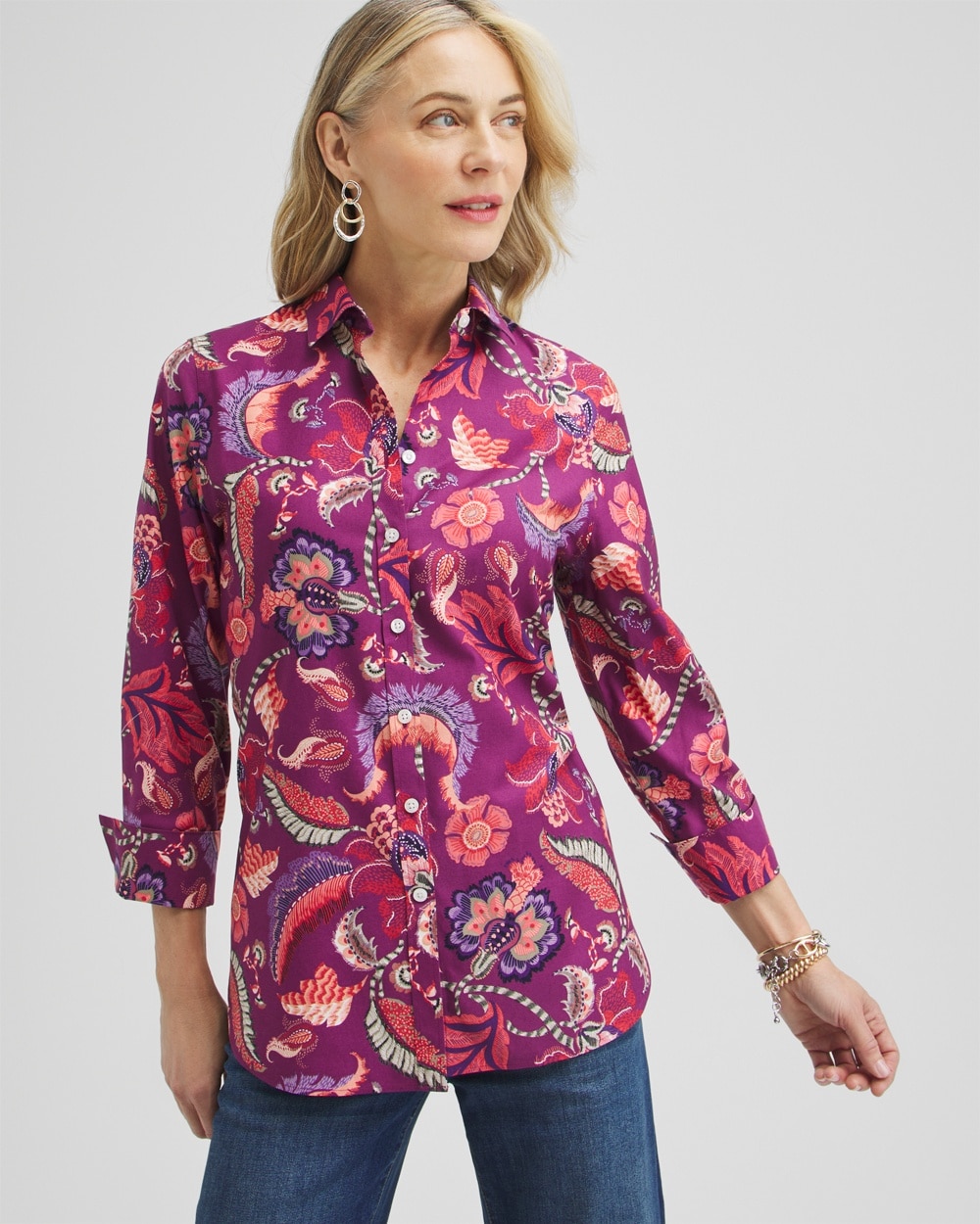 Chico's Tops | No Iron™ Stretch Paisley Shirt Plumberry