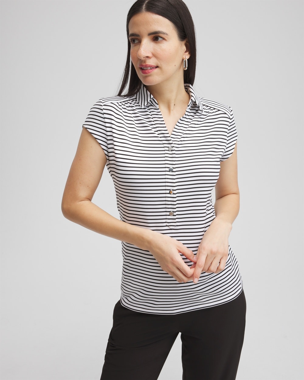 Chico's Activewear | Zenergy® UPF Stripe Cap Sleeve Polo Black