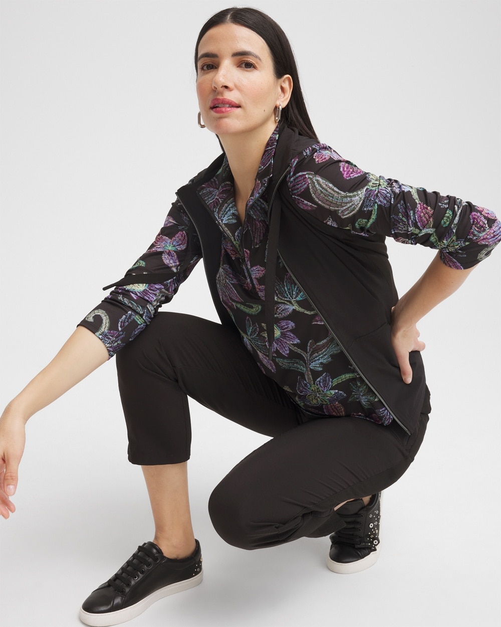 Chico's Swim | Zenergy® UPF Floral Long Sleeve Top Black