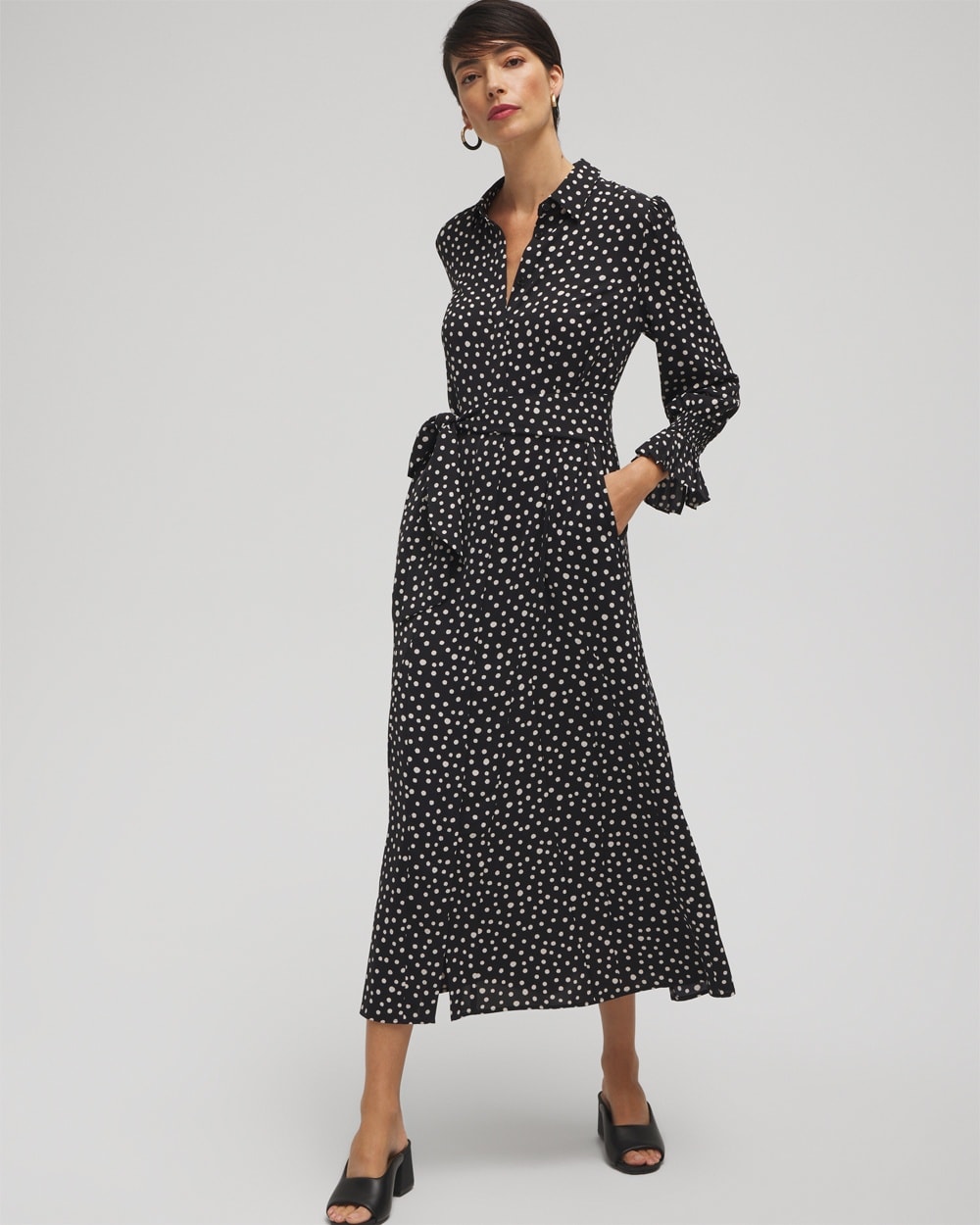 Chico's Dresses & Skirts | Twill Dot Print Shirt Dress Black