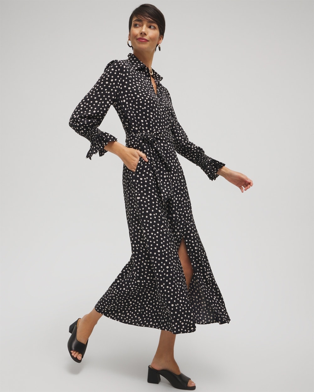 Chico's Dresses & Skirts | Twill Dot Print Shirt Dress Black