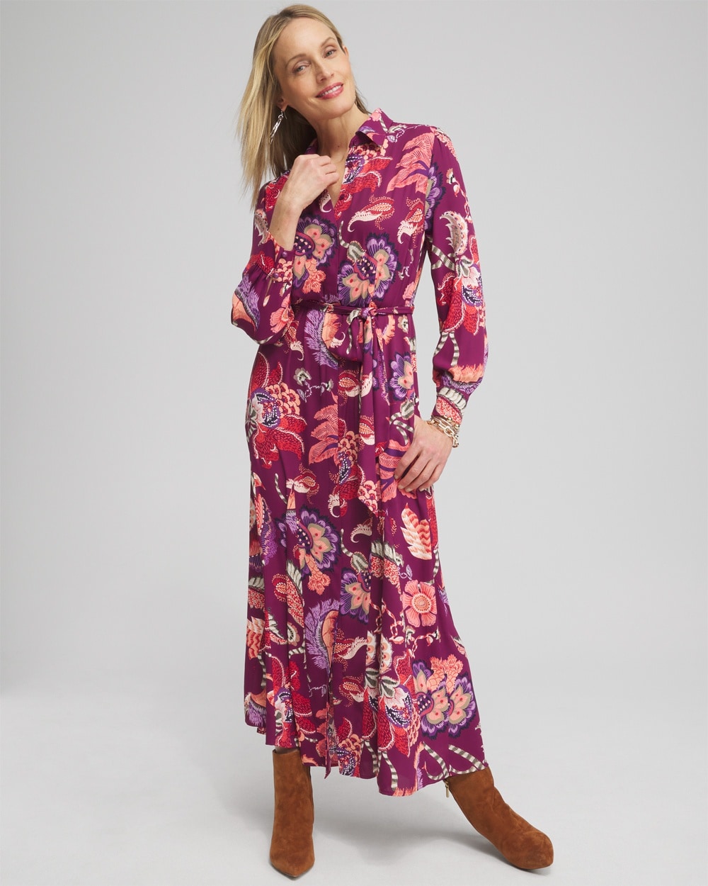 Chico's Dresses & Skirts | Floral Shirt Dress Fresh Plum