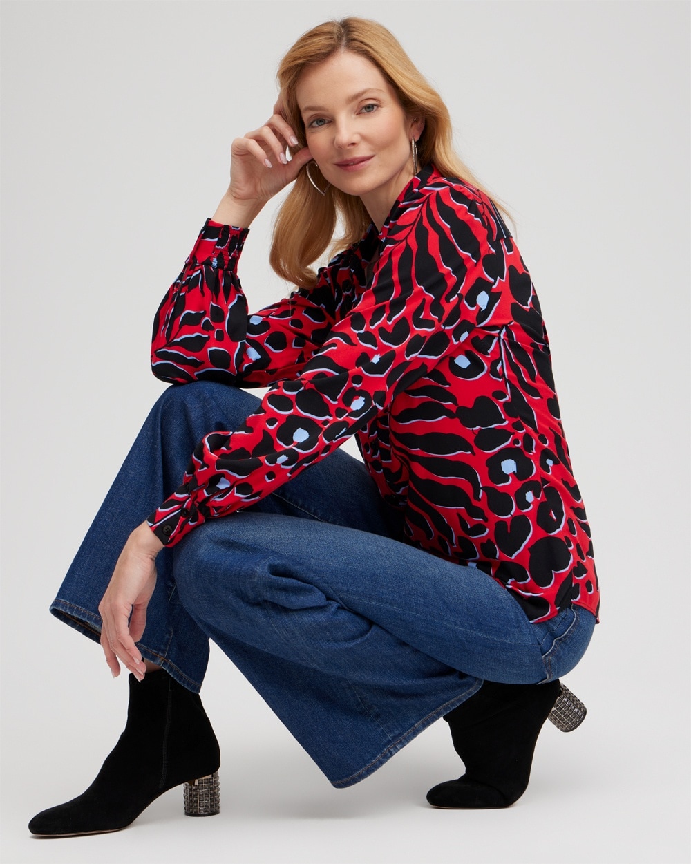 Chico's Tops | Twill Animal Print Tunic Love Letter Red