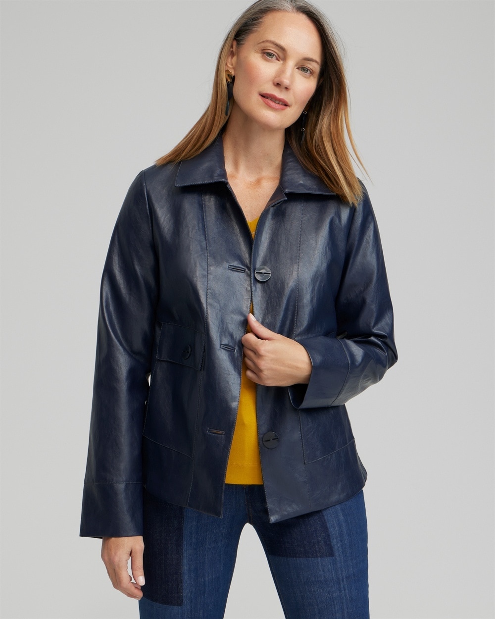 Chico's Jackets & Coats | Faux Leather Cropped Jacket Constellation Blue