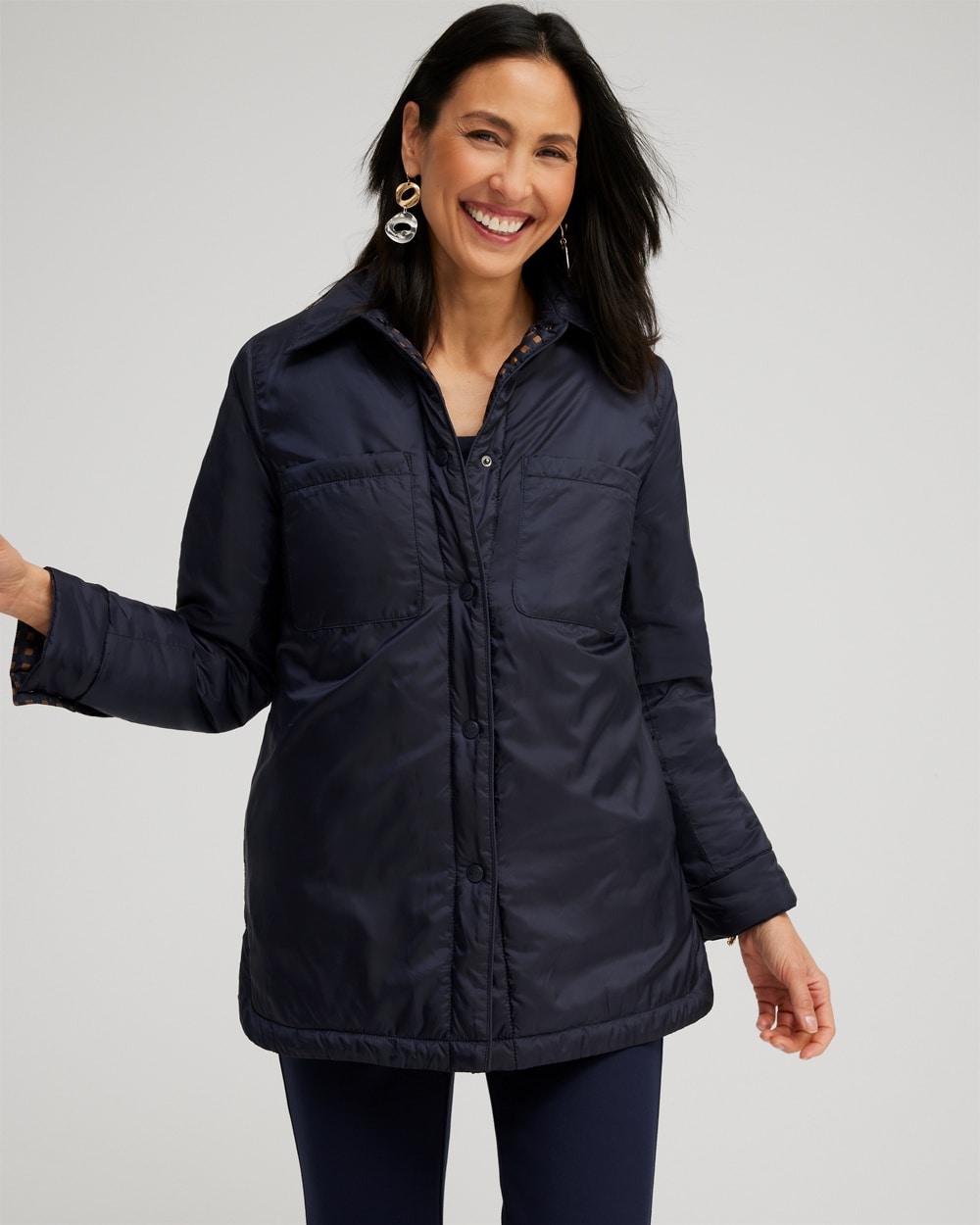 Chico's Jackets & Coats | Nylon Jacket Classic Navy