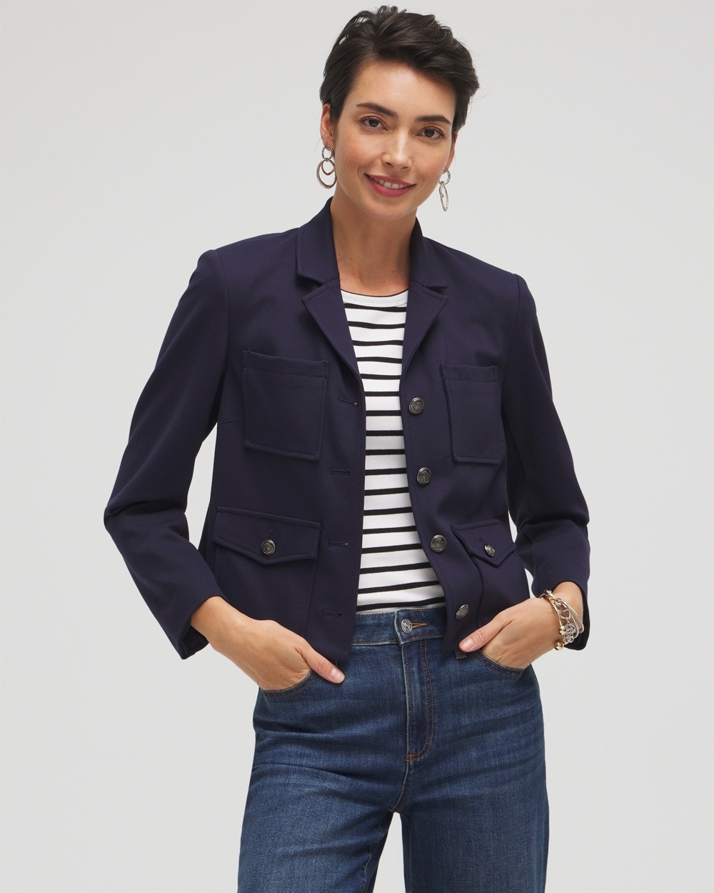 Chico's Jackets & Coats | Ponte Cropped Jacket Ink