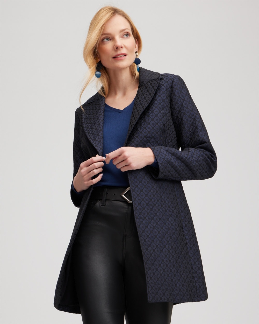 Chico's Jackets & Coats | Jacquard Topper Navy